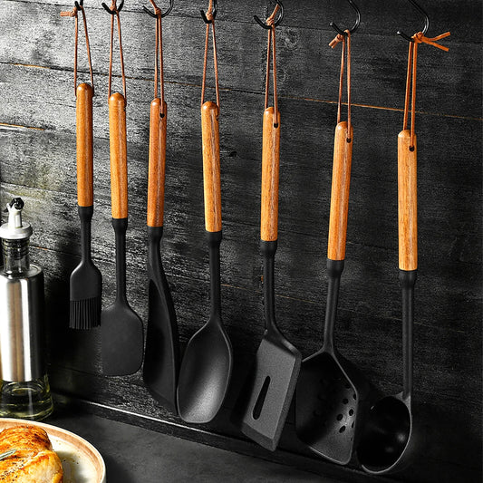 MesaWorks™ Midnight Silicone & Wood Utensil Set