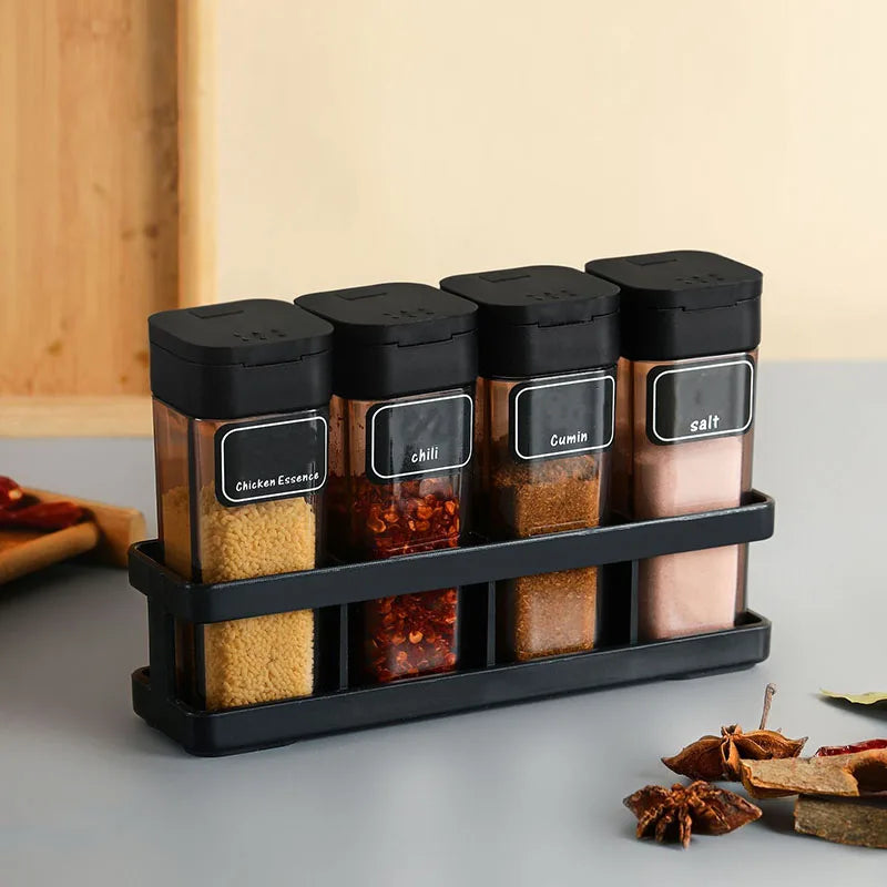 4-Piece Kitchen Spice Jar Set with Storage Rack - MesaWorks™