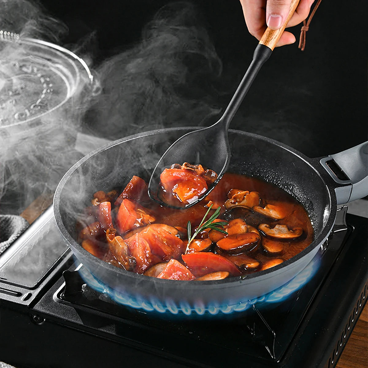MesaWorks™ Midnight Silicone & Wood Utensil Set