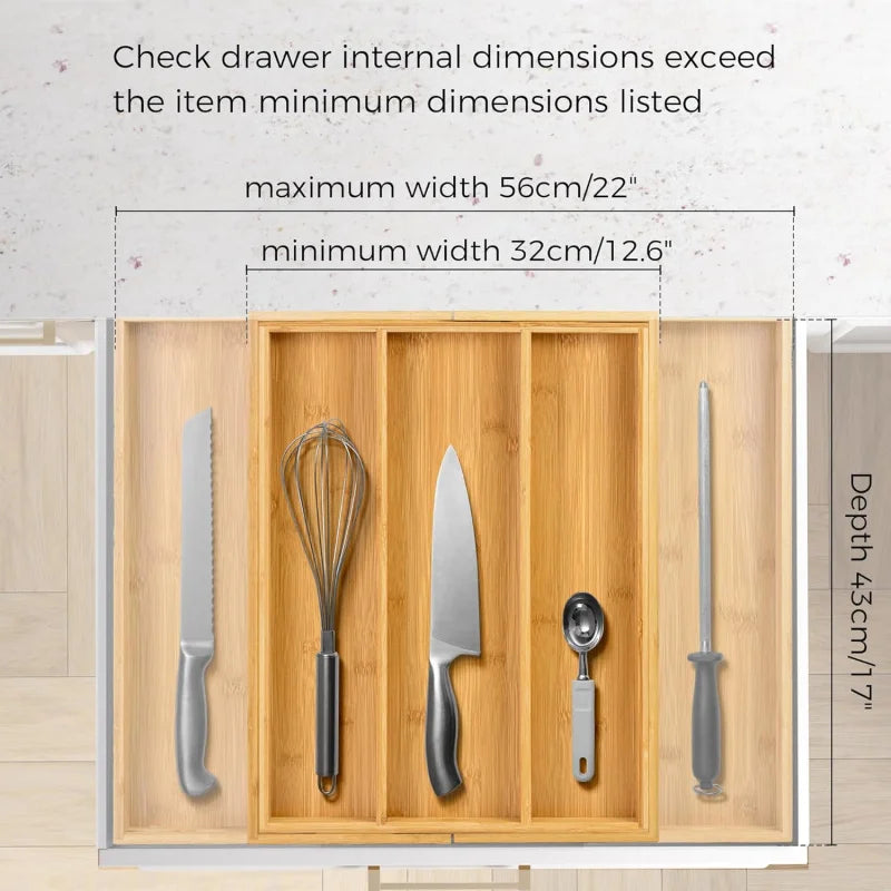 Expandable Bamboo Drawer Organizer - Adjustable Silverware & Cutlery Tray - MesaWorks™