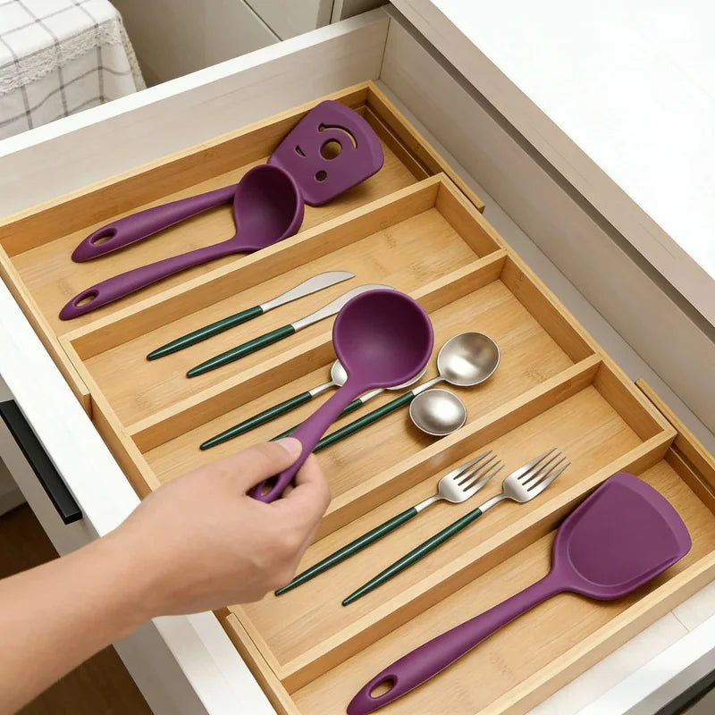 Expandable Bamboo Drawer Organizer - Adjustable Silverware & Cutlery Tray - MesaWorks™