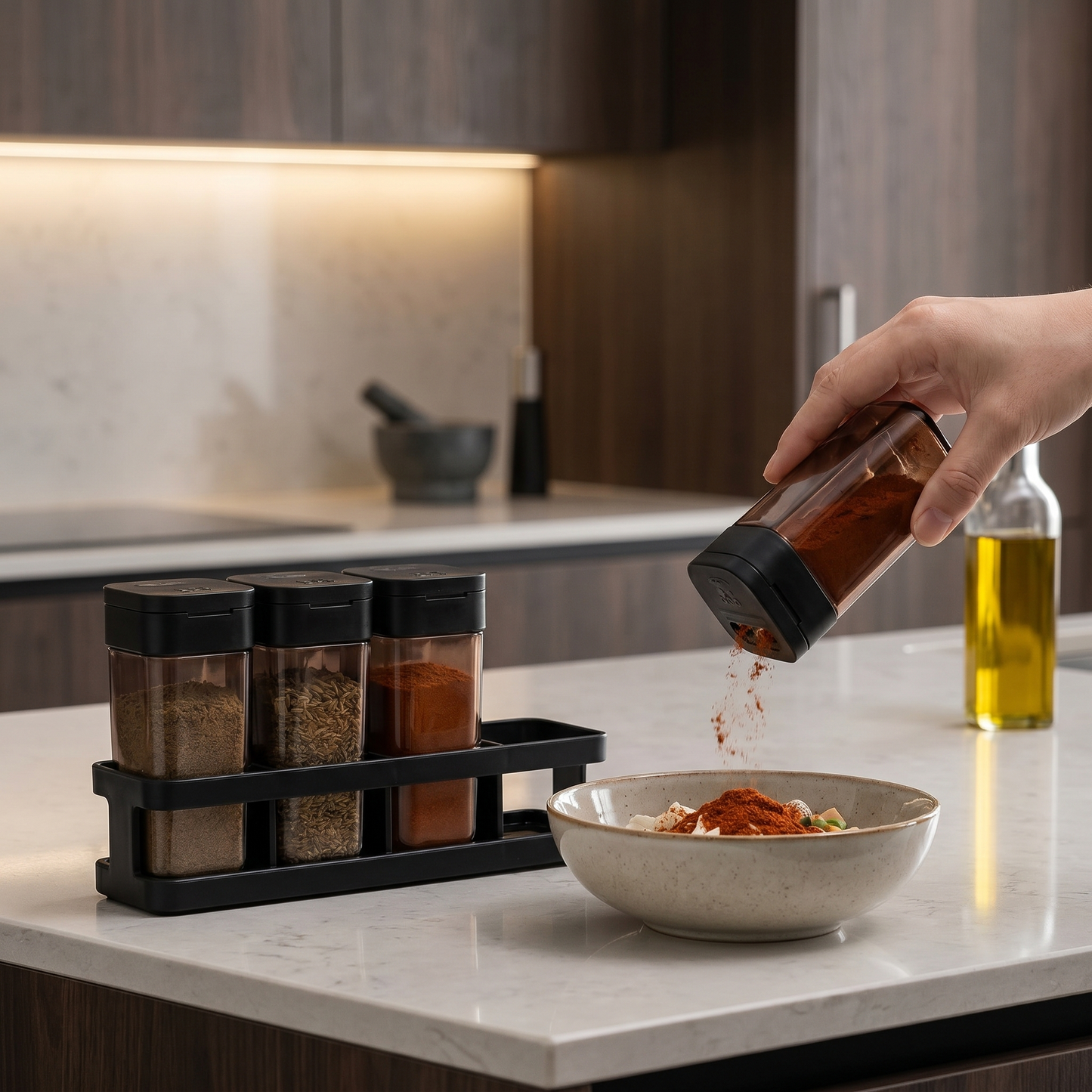4-Piece Kitchen Spice Jar Set with Storage Rack - MesaWorks™