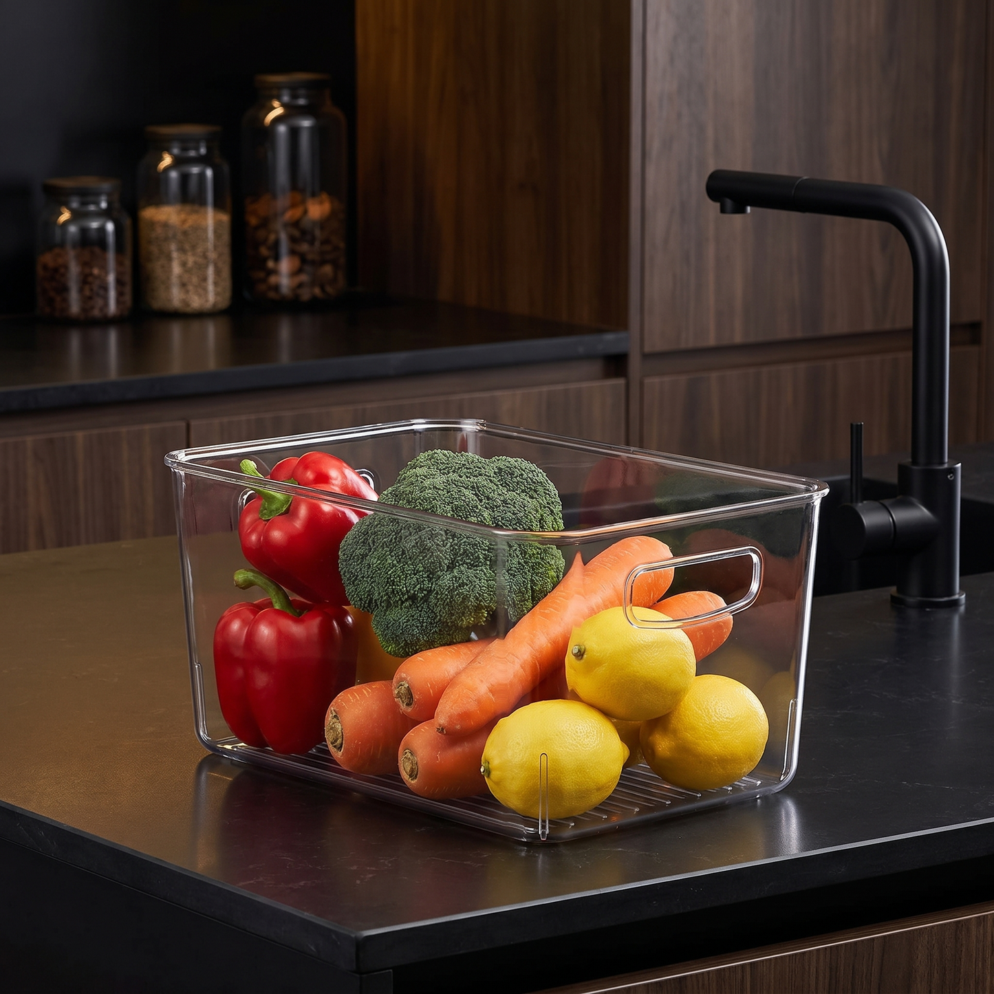 Stackable Refrigerator Organizer Bins - Clear Plastic Food Storage Box - MesaWorks™