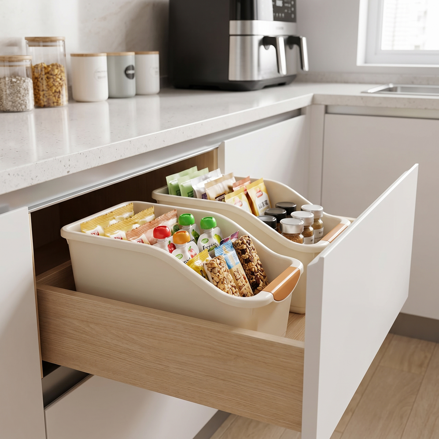 Under Sink Organizer Bins with Wheels - Plastic Cabinet Storage Baskets - MesaWorks™