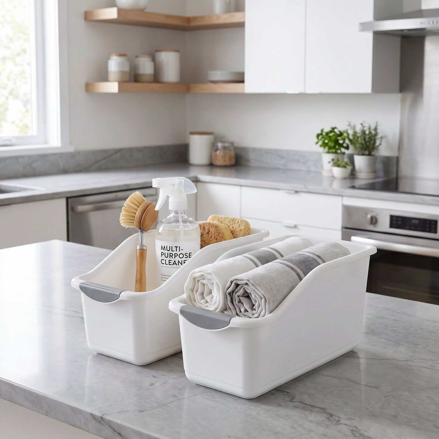 Under Sink Organizer Bins with Wheels - Plastic Cabinet Storage Baskets - MesaWorks™