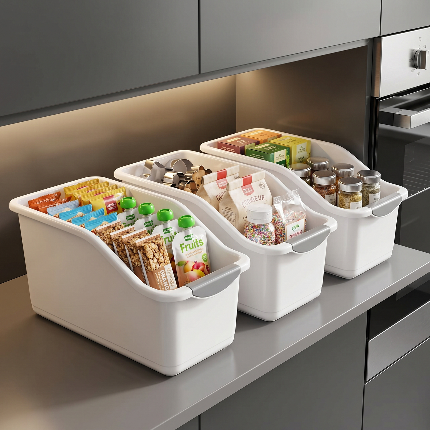 Under Sink Organizer Bins with Wheels - Plastic Cabinet Storage Baskets - MesaWorks™